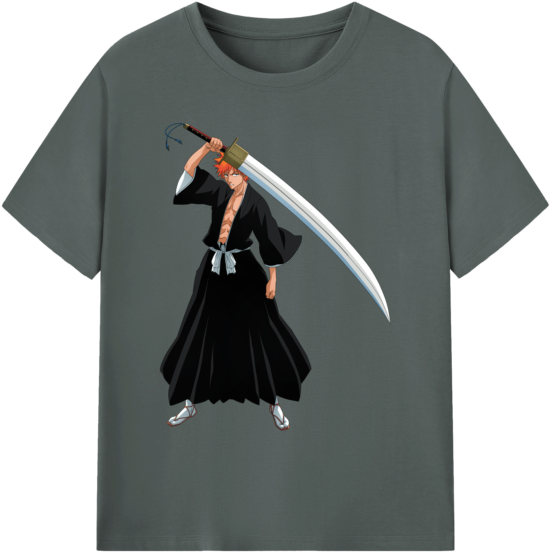 （画像用） ブリーチ 黒崎一護（くろさき いちご）BLEACH Kurosaki Ichigo 綿100％ メンズ半袖Tシャツ｜肌触りやわらか＆通気性